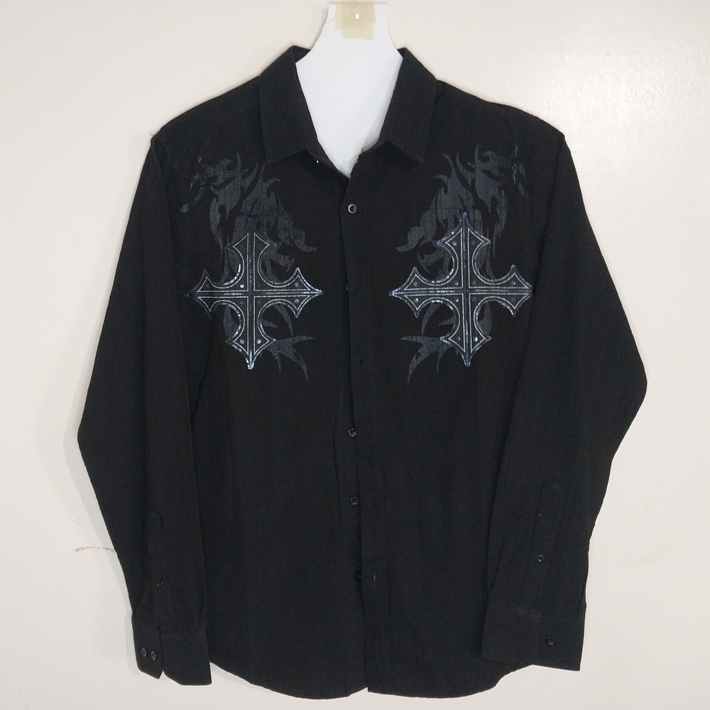 Eighty Eight Size M Black Long Sleeve Shirt with Cross Design